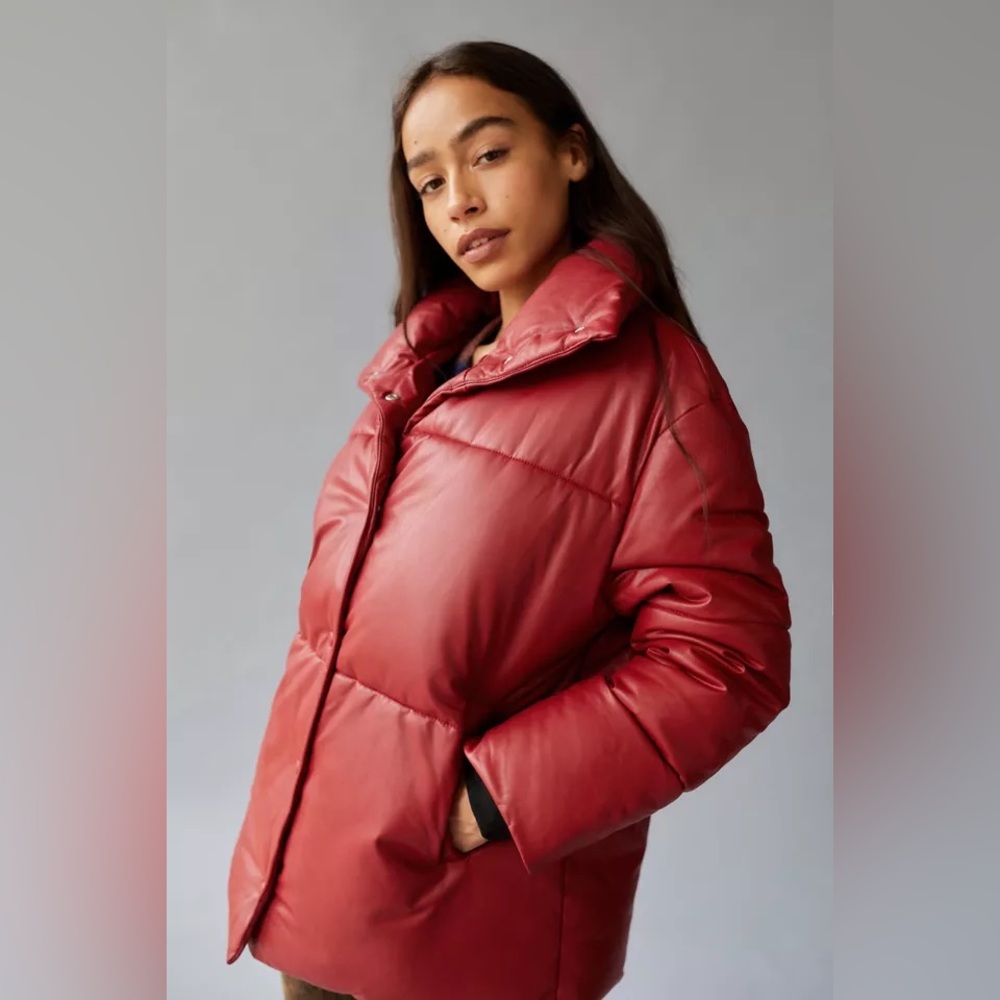 With the Girls by AVEC LES FILLES red pleather puffer jacket - Picture 3 of 13